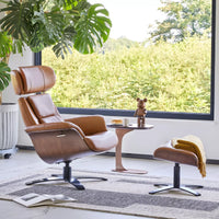 Genuine Leather Recliner Chair with Swivel Base, Ottoman & Adjustable Headrest - DSARD