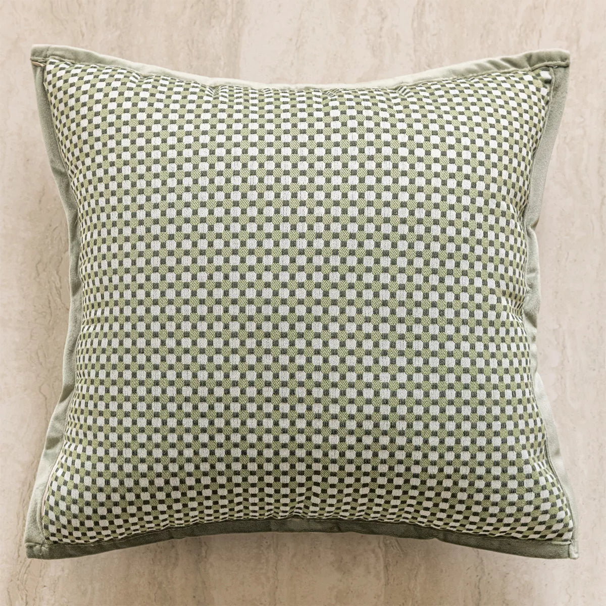 Modern Green & Brown Grid Throw Pillow Cover – 18×18 Inch Decorative Cushion