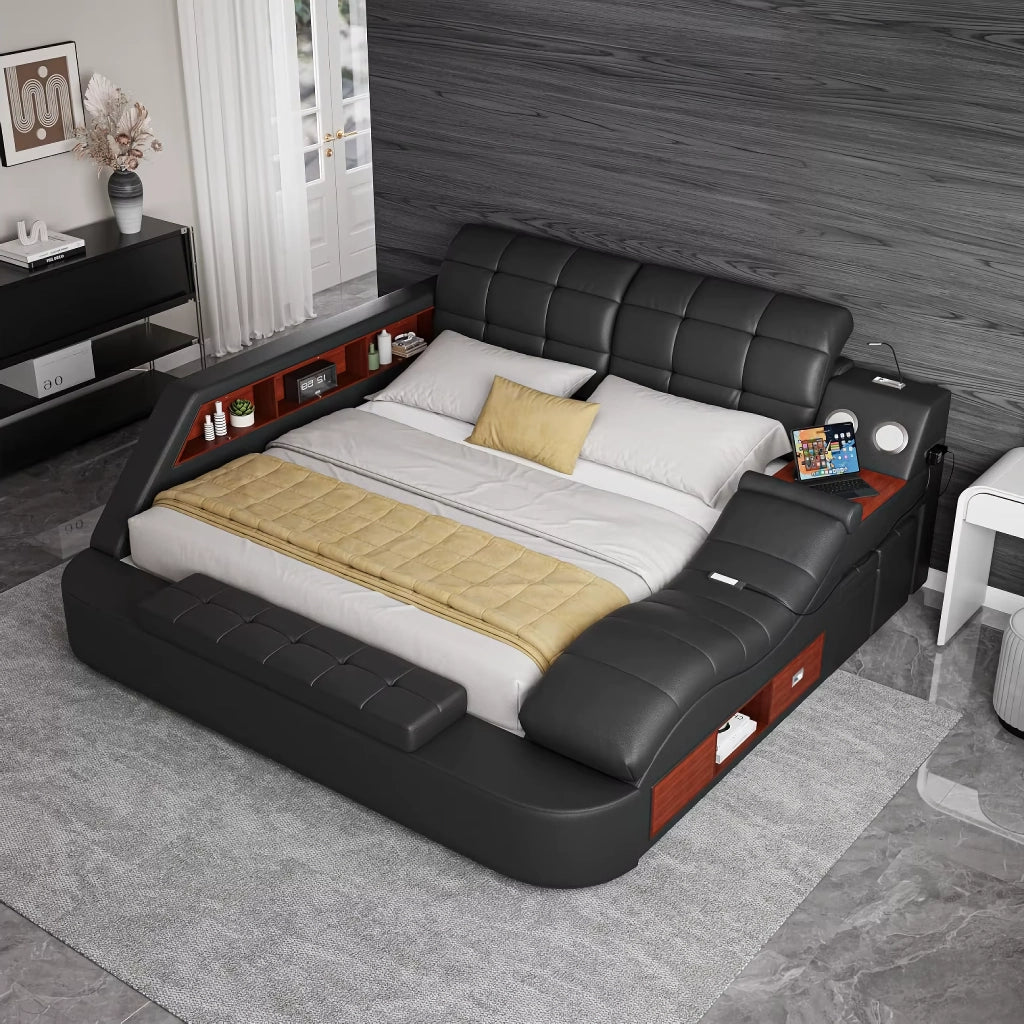 Luxury Smart King Bed with Massage Recliner, Bluetooth Speakers, Storage & USB Ports - DSARD