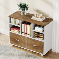 2-Drawer Wood Lateral File Cabinet with Shelves and Rolling Wheels