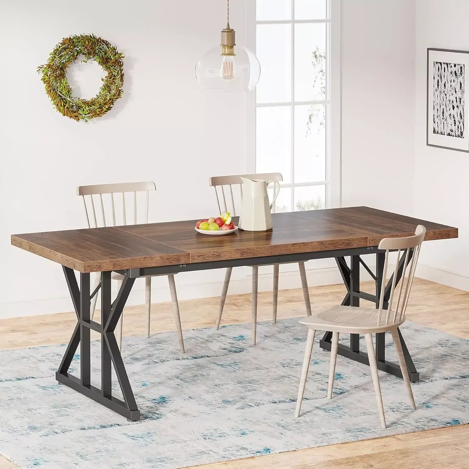 70.8-Inch Rectangular Dining Table for 6, Farmhouse Style with Metal Legs - DSARD - DSARD