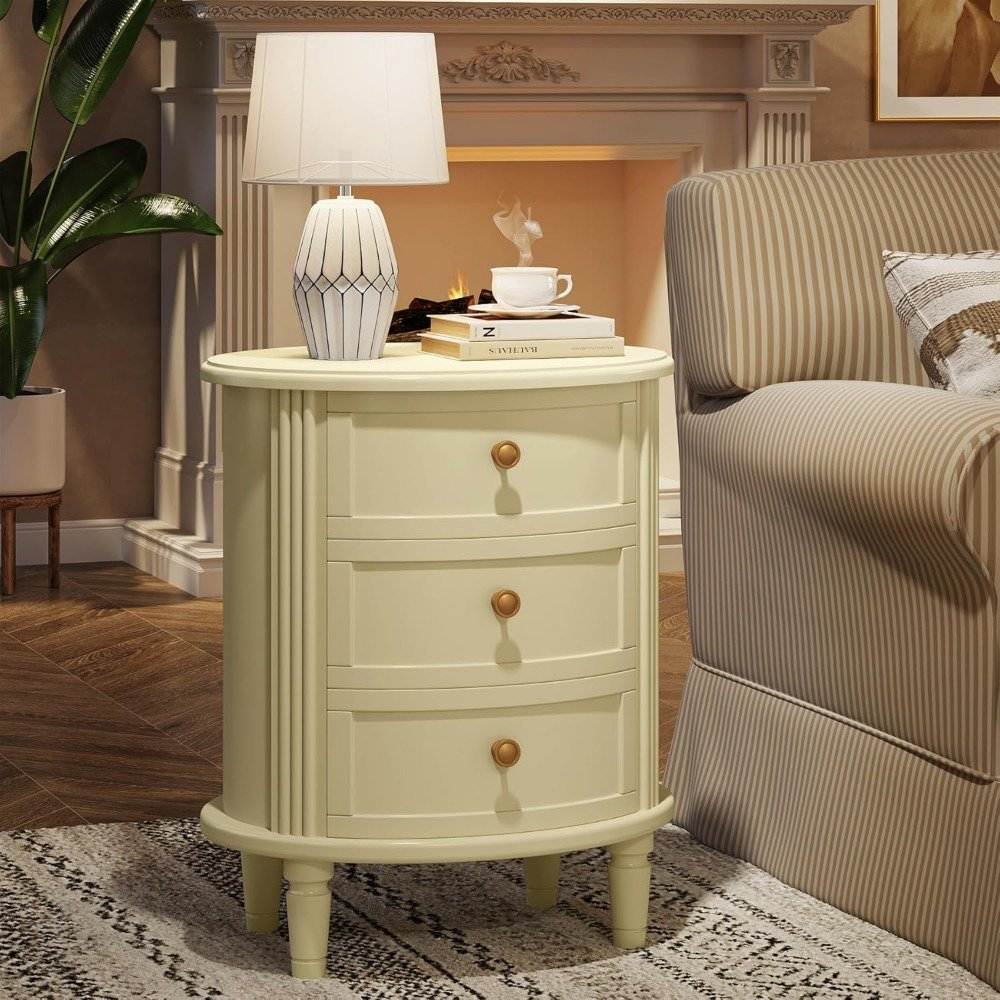 Set of 2 Modern Oval Premium Nightstands with Storage