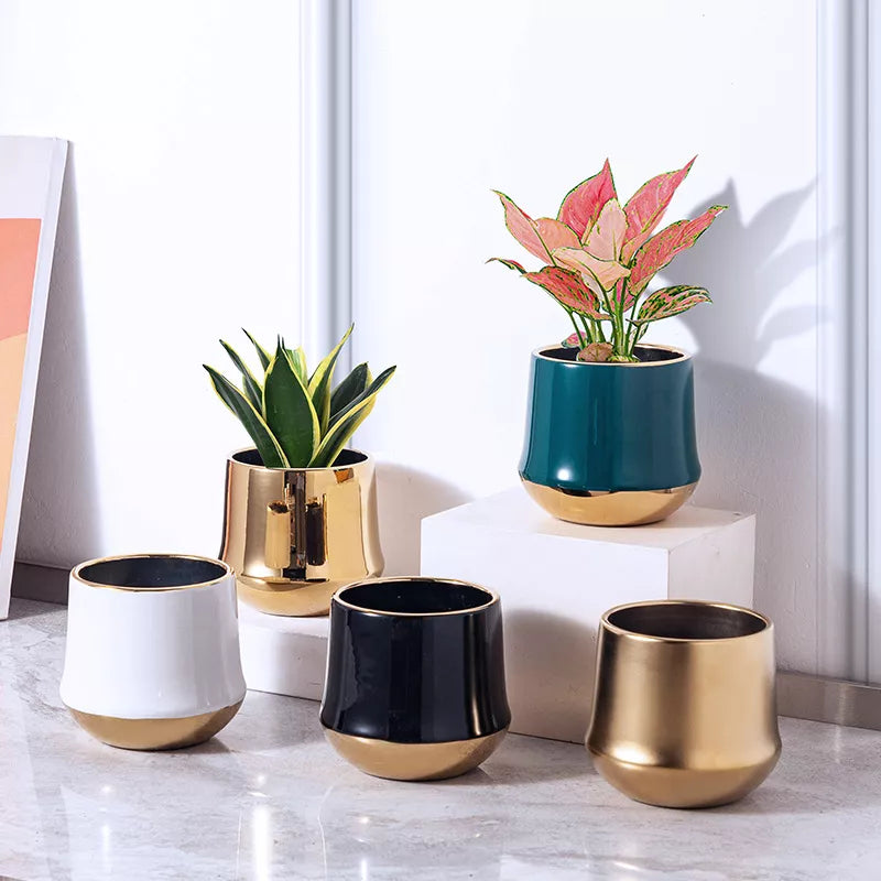 Electroplated Golden Ceramic Flower Pot