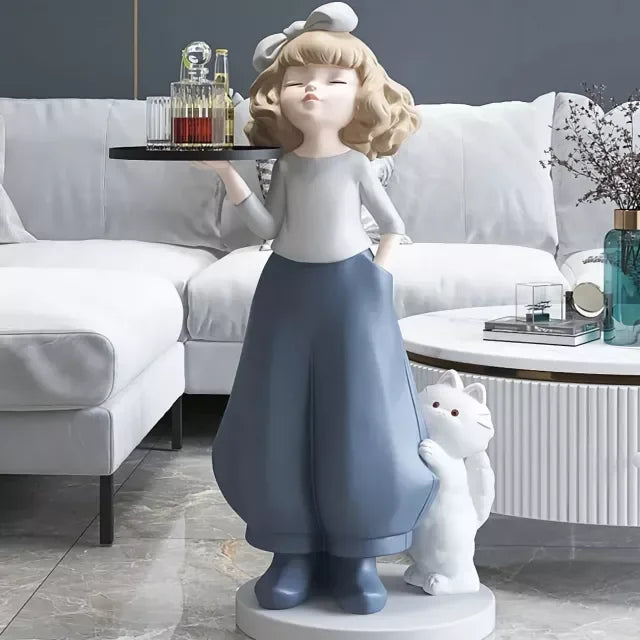 Nordic Girl Tray Sculpture – Decorative Home Accent Statue