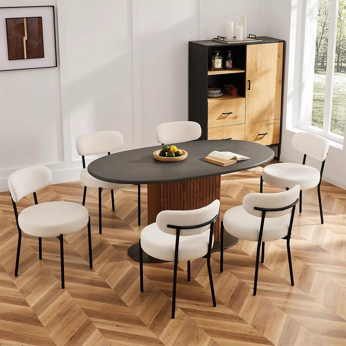 Mid-Century Modern White Upholstered Dining Chairs, Set of 2 - DSARD