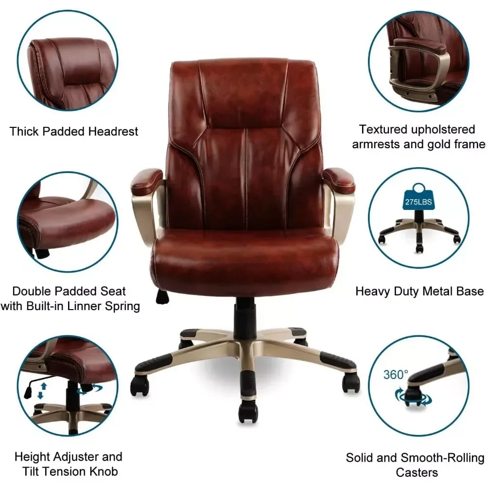 Brown High Back Executive Office Chair – PU Leather, Lumbar Support, Ergonomic - DSARD - DSARD