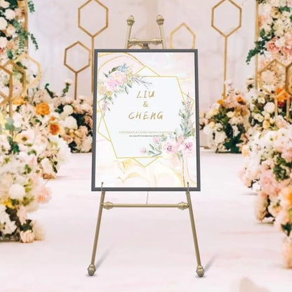 Elegant Golden Iron Floor Easel Stands for Weddings and Displays