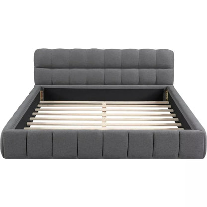 Modern Tufted Linen Queen Platform Bed Frame with Wingback - No Box Spring Needed - DSARD