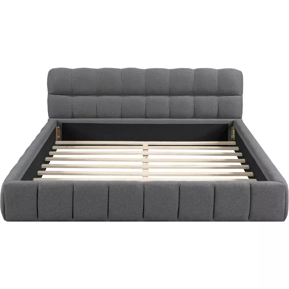 Queen Tufted Linen Wingback Platform Bed – No Box Spring Needed