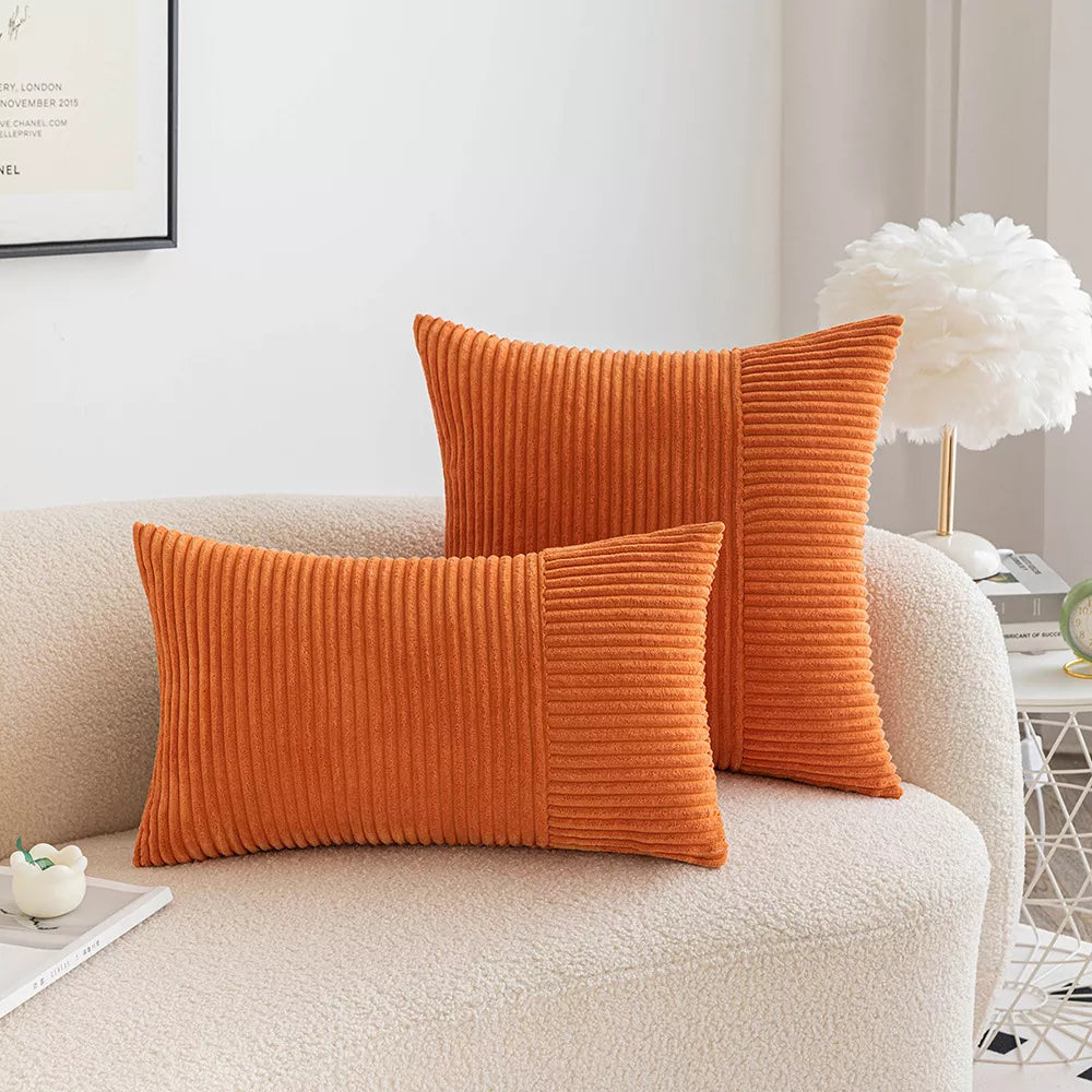 Set of 2 Corduroy Patchwork Throw Pillow Covers with Invisible Zipper