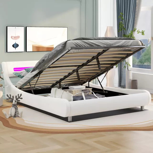 LED Upholstered Platform Bed – Modern Queen Bedroom Design