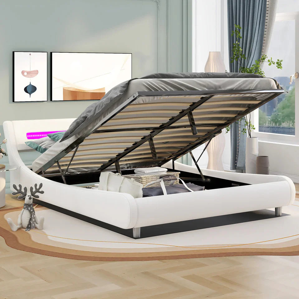 LED Upholstered Platform Bed – Modern Queen Bedroom Design