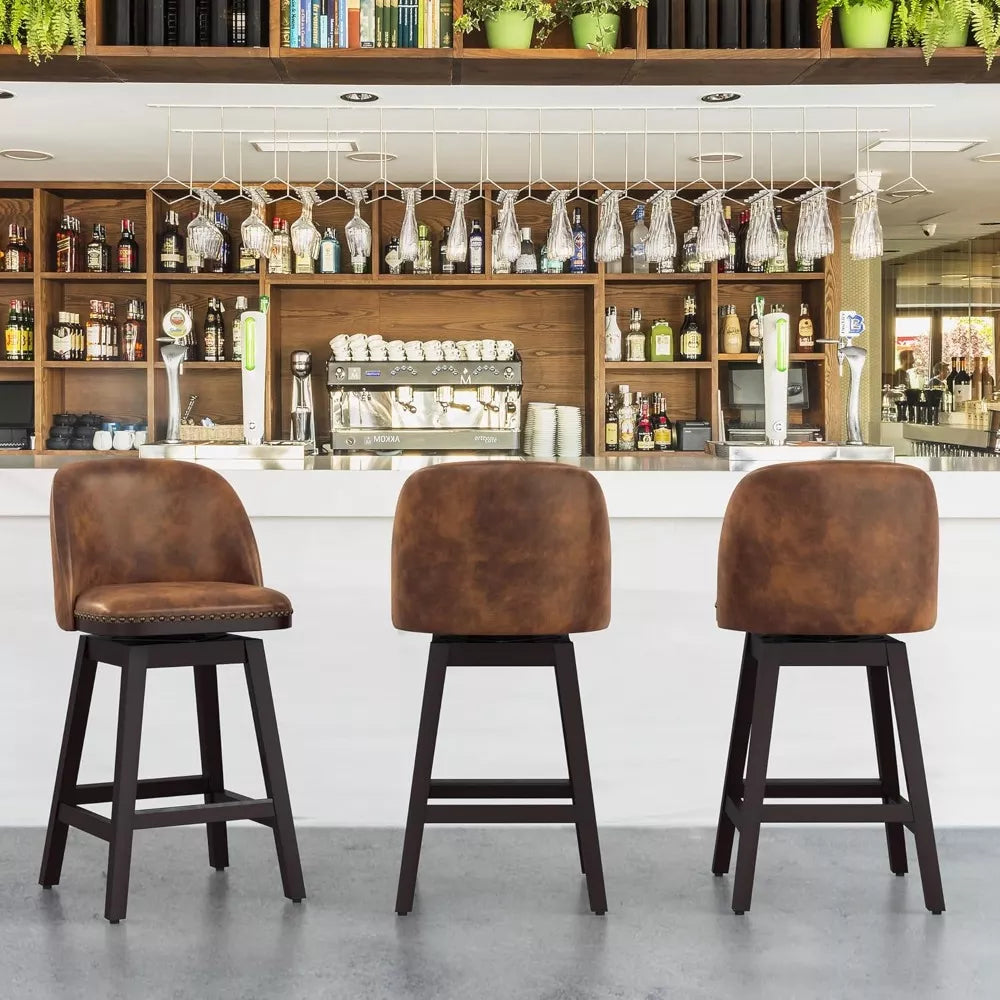 Swivel Faux Leather Counter Height Bar Stools with Back and Nailhead Trim - DSARD