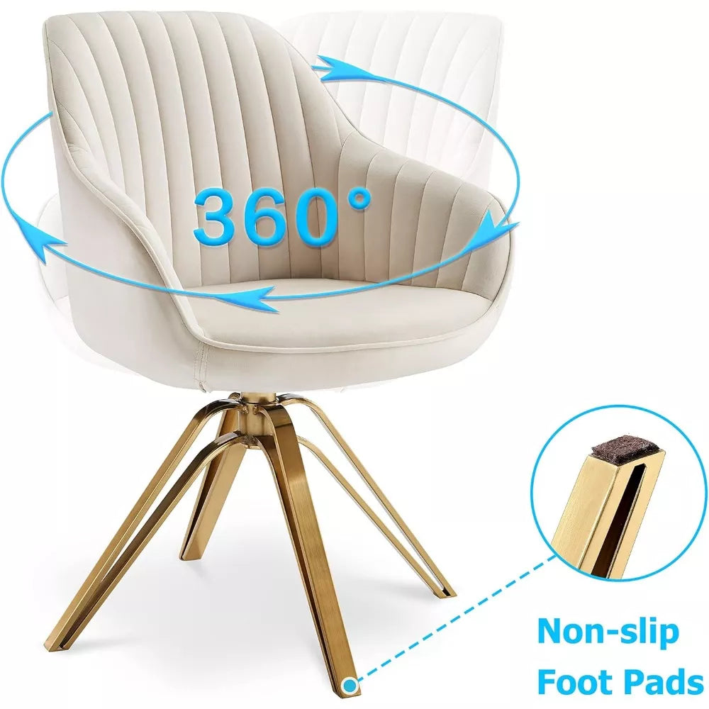 Mid-Century Modern Swivel Desk Chair with Gold Legs, No Wheels, Velvet Upholstery - DSARD