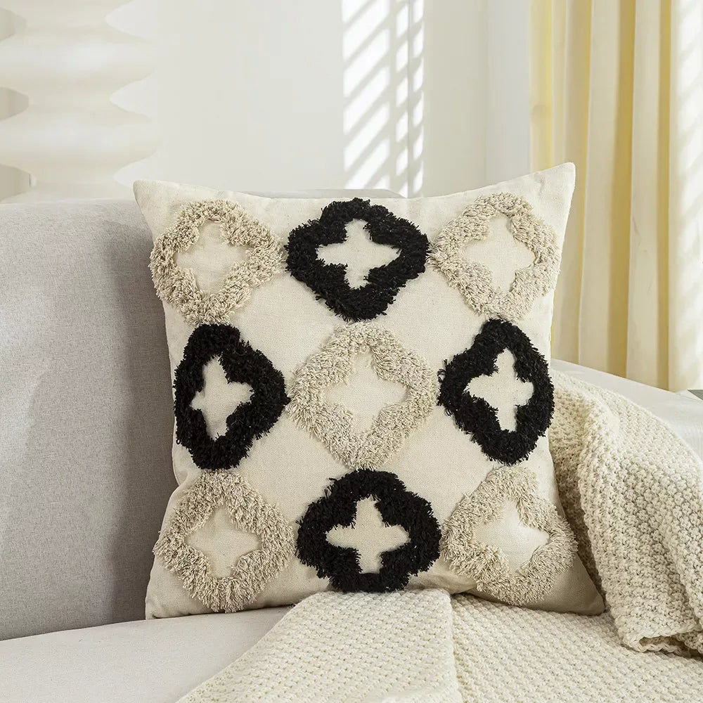 Bohemian Geometric Embroidered Tassel Pillow Cover 18×18 Inch - DSARD