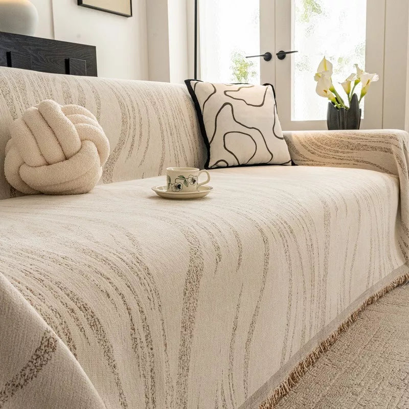 All-Inclusive Chenille Sofa Cover with Tassels – Anti-Scratch, Non-Slip & Cozy