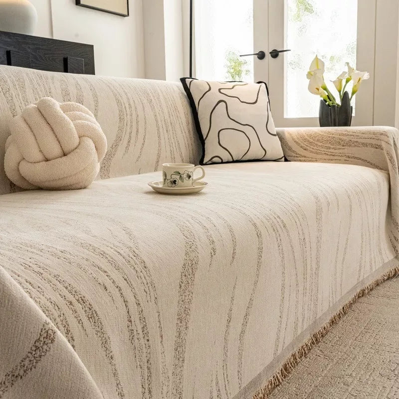 All-Inclusive Chenille Sofa Cover with Tassels – Anti-Scratch, Non-Slip & Cozy - DSARD
