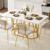 Modern White & Gold Dining Table with Marble Top - DSARD