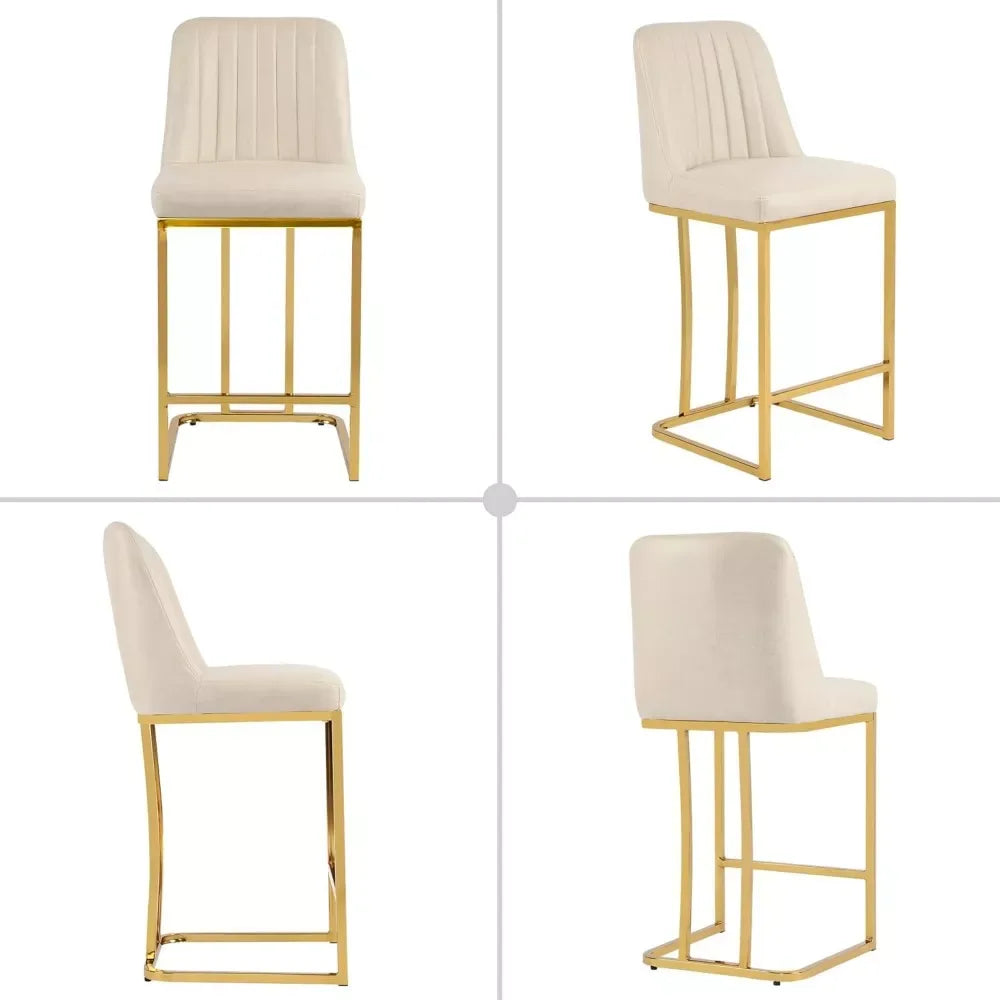 Beige Upholstered Bar Stools with Back and Gold Metal Frame - DSARD - DSARD