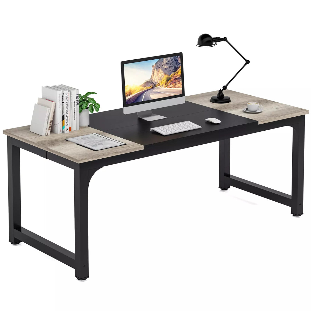 Large Grey Office Desk, Modern Computer Desk for Home Office, Study Writing Desk - DSARD