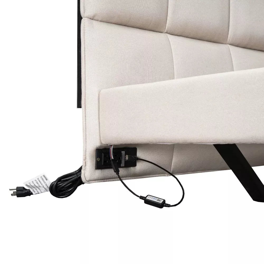 Full Size Upholstered Platform Bed with LED Lights & USB Charging Station - DSARD