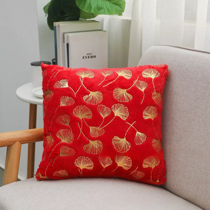 Golden Plush Ginkgo Leaf Cushion Cover 16.5×16.5in