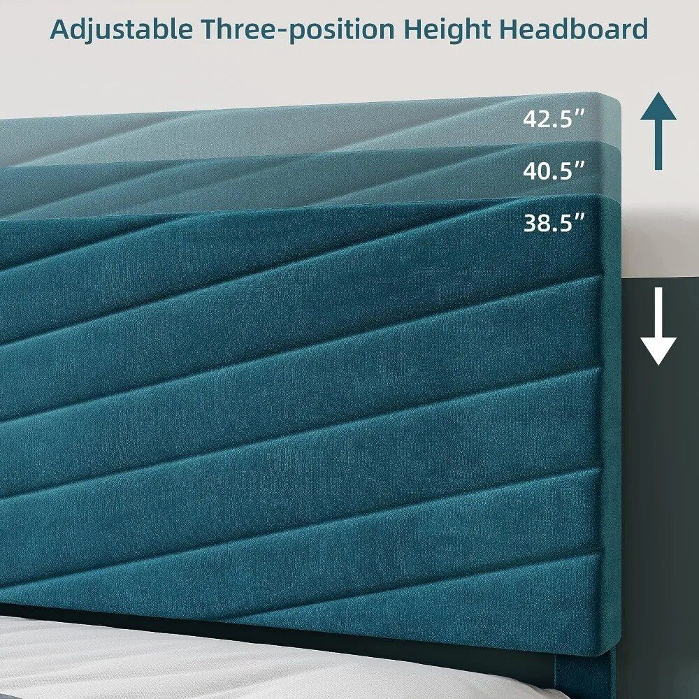 King Size Upholstered Platform Bed Frame with Adjustable Headboard - DSARD