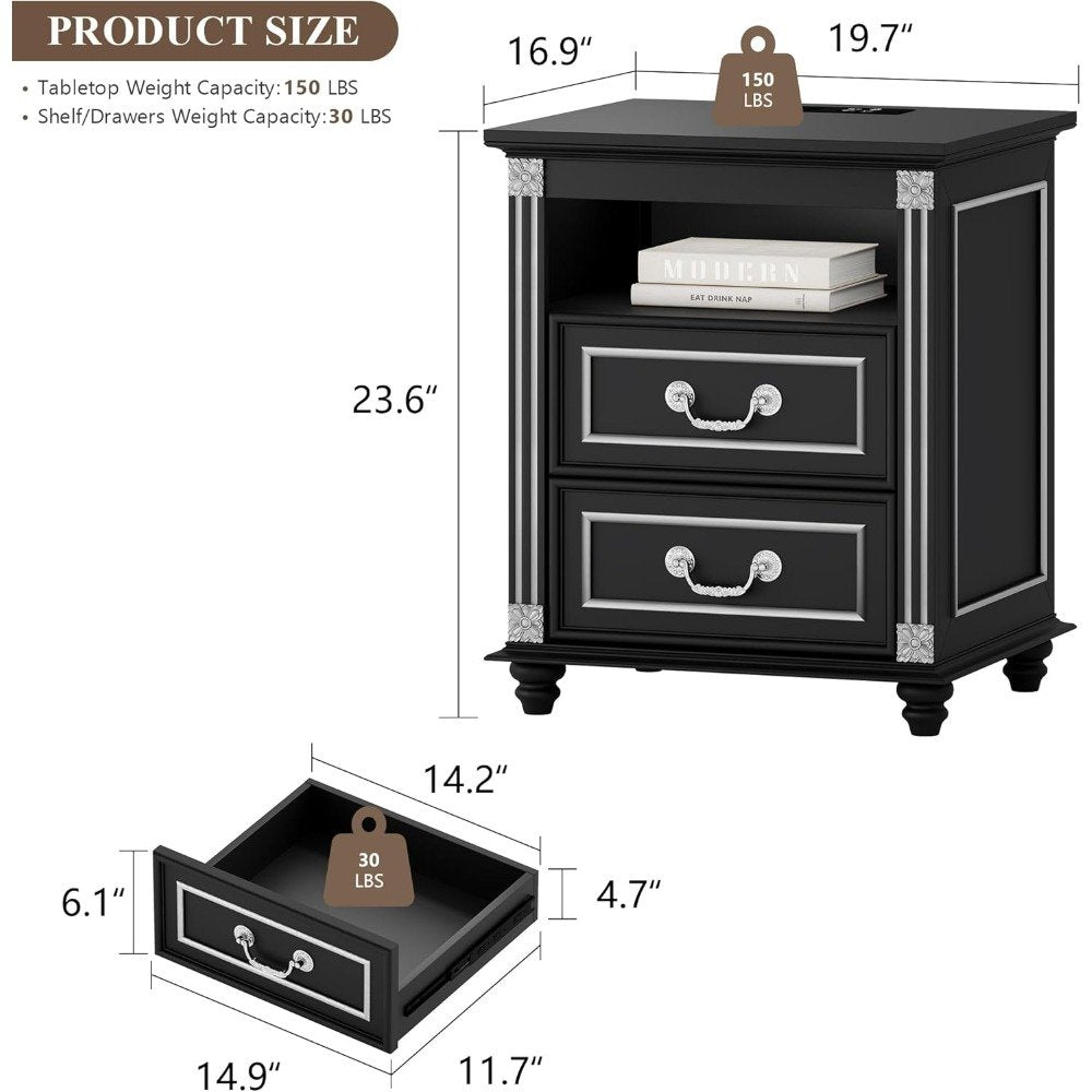 Set of 2 Premium Nightstands with LED Lights & Charging Station