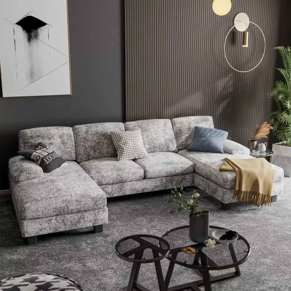 Modern U-Shaped Convertible Sectional Sofa with Double Chaise – 4-Seater Sofa Set - DSARD