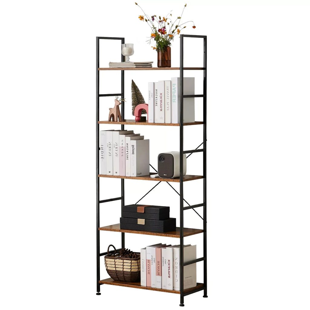 5 Tier Modern Bookshelf - Space-Saving Corner Storage Organizer for Home & Office - DSARD