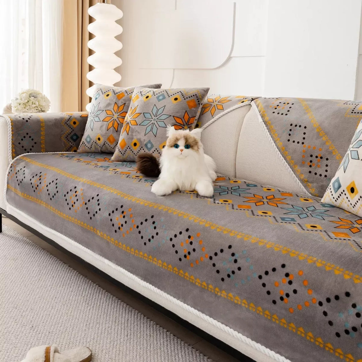 Nordic Flannel Sofa Covers – Anti-Slip Bohemian Plush Cushion Protector