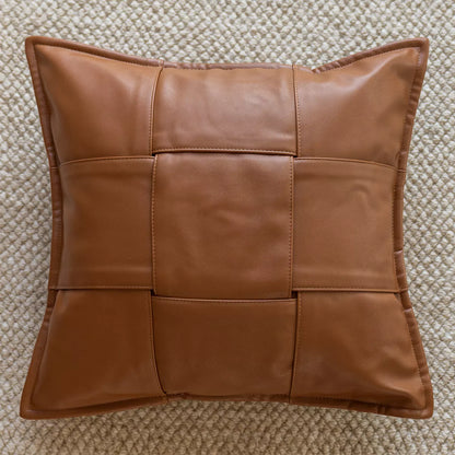 Luxury Brown 18″x18″ Jacquard Leather Throw Pillow Cover