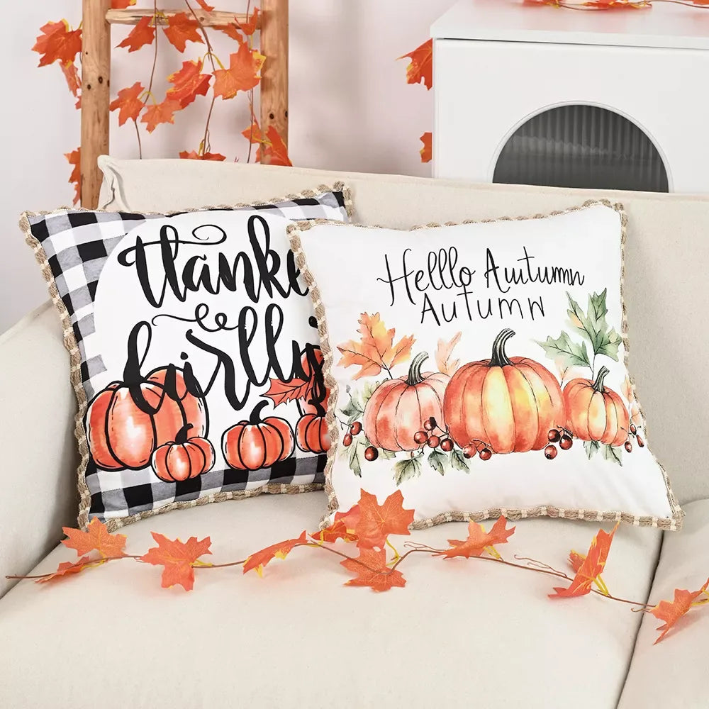 Autumn Pumpkin Lace Cushion Cover 18x18in – Thanksgiving Decor - DSARD