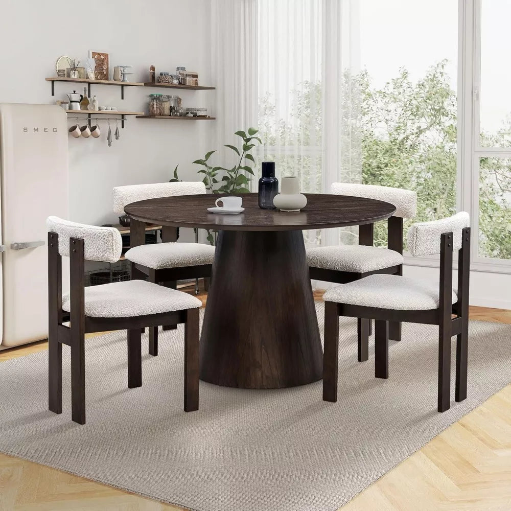 47″ Round Wooden Dining Table for 4, Solid Wood Pedestal Table – Brown - DSARD
