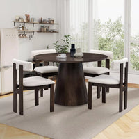 47″ Round Wooden Dining Table for 4, Solid Wood Pedestal Table – Brown - DSARD