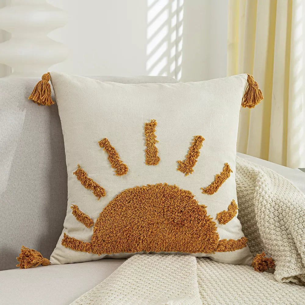 Bohemian Geometric Embroidered Tassel Pillow Cover 18×18 Inch - DSARD