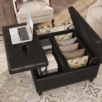 Square Faux Leather Ottoman with Storage - DSARD