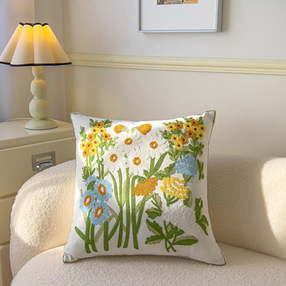 Floral Embroidered Cotton Pillow Cover 18×18 Inch – Cozy Decorative Cushion Case
