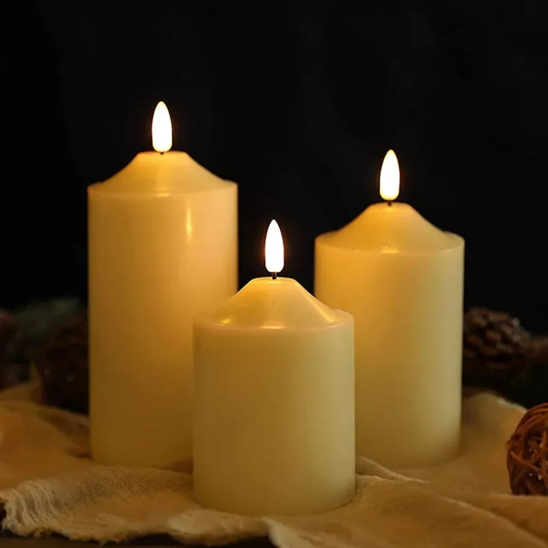 3-Piece Flameless LED Wax Candle Set with Flickering Light and Timer - DSARD