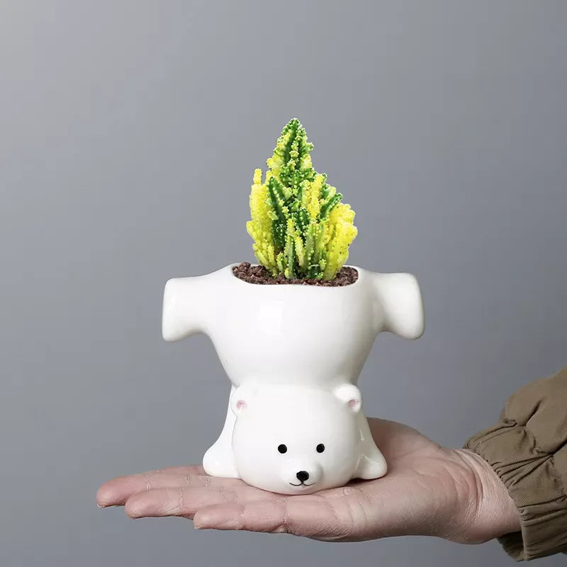 Cartoon Inverted Bear Ceramic Flower Pot - DSARD