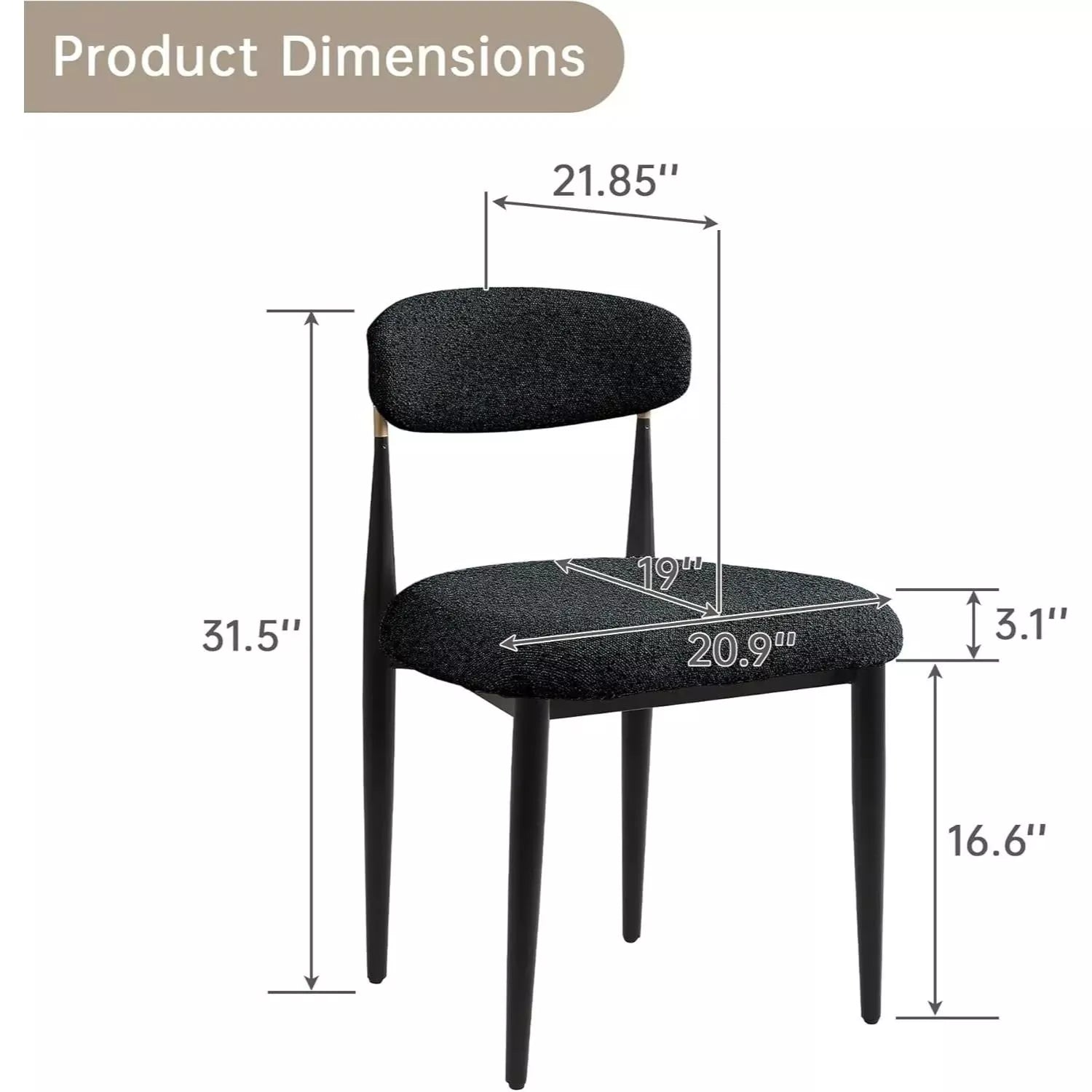 Set of 6 Black Boucle Dining Chairs with Curved Backrest and Metal Legs - DSARD