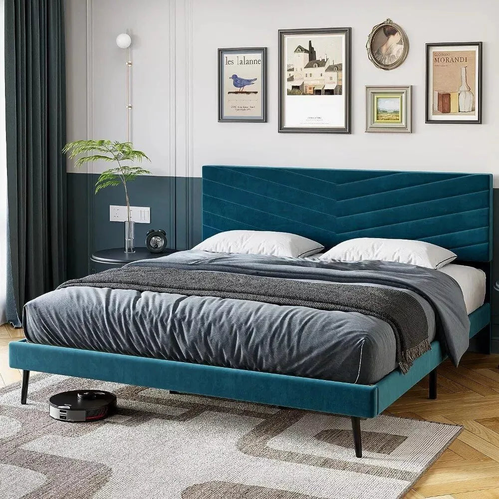 King Size Upholstered Platform Bed Frame with Adjustable Headboard - DSARD