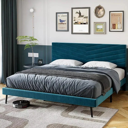 King Size Upholstered Platform Bed Frame with Adjustable Headboard - DSARD