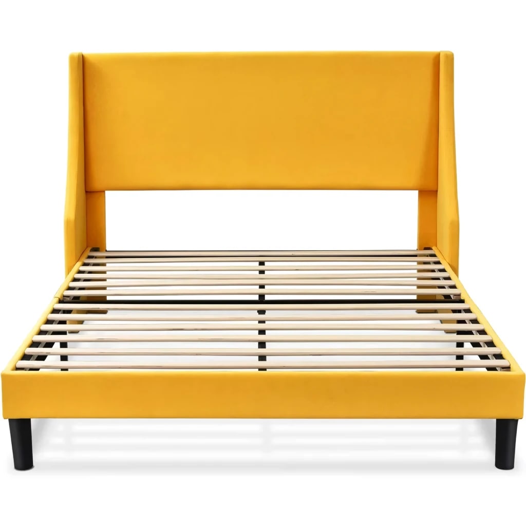Luxury Full-Size Platform Bed Frame with Padded Wingback Headboard and Plank Support - DSARD