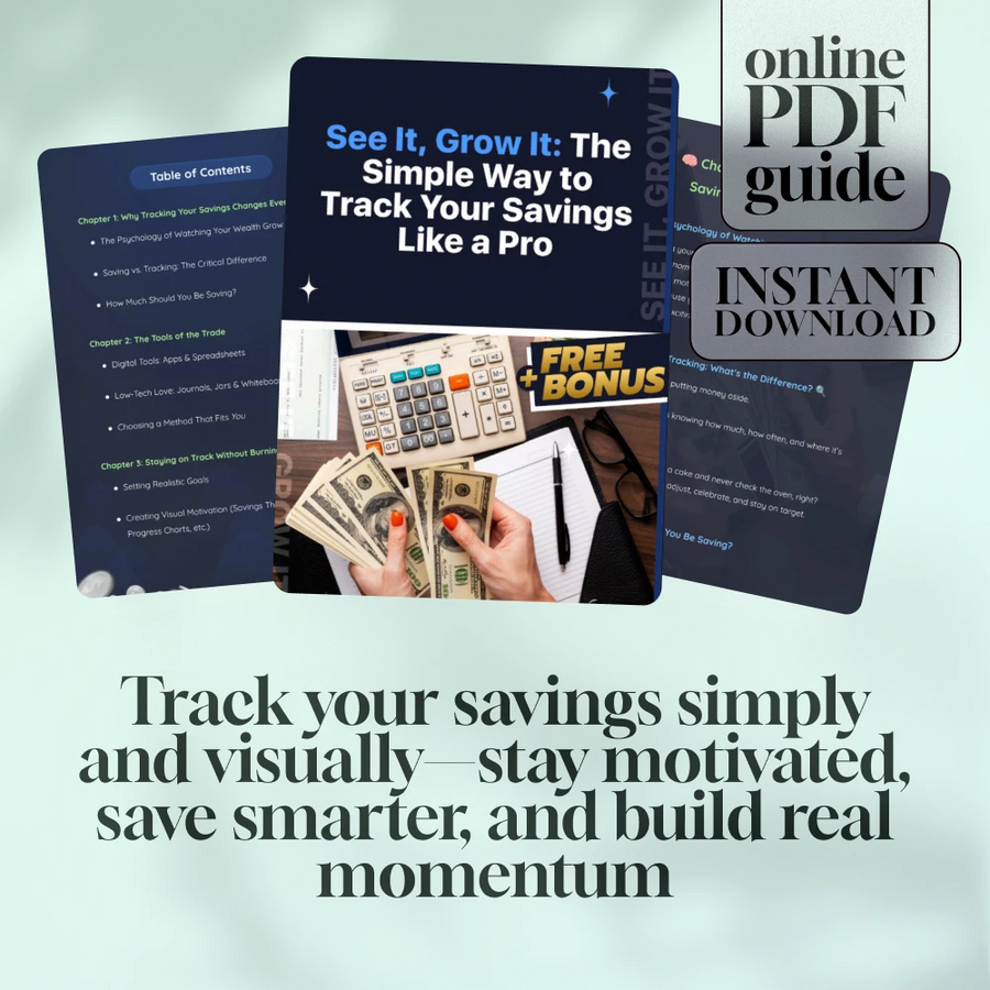 See It, Grow It: The Simple Way to Track Your Savings Like a Pro | How to Track Savings eBook, Digital Guide, Financial Planning PDF, Budgeting Tracker