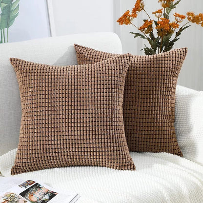Decorative Corduroy Euro Pillow Cover Striped Cushion Case for Couch Sofa Bed Brown