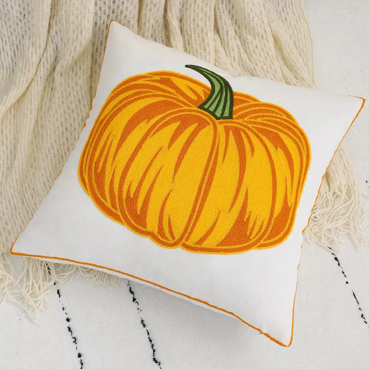 Velvet Pumpkin Throw Pillow Cover with Pumpkin Embroidery
