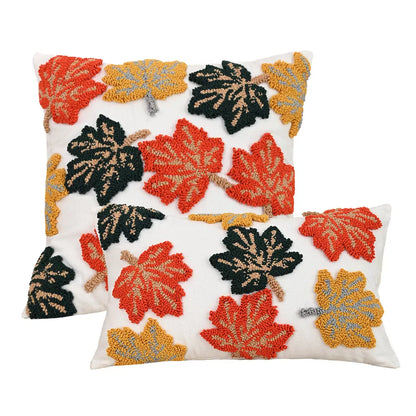 Retro Embroidered Pumpkin Maple Leaf Cushion Cover – Fall Inspired Pillowcase
