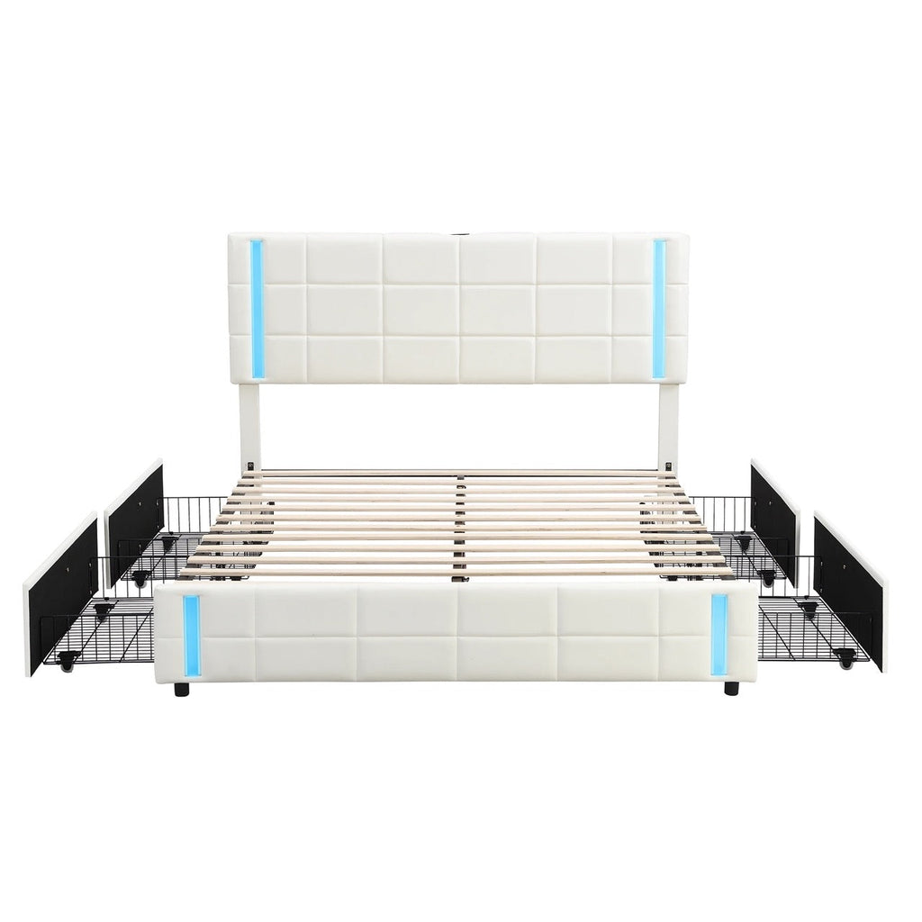 Queen Platform Bed with LED Lights – Modern Upholstered Bedroom