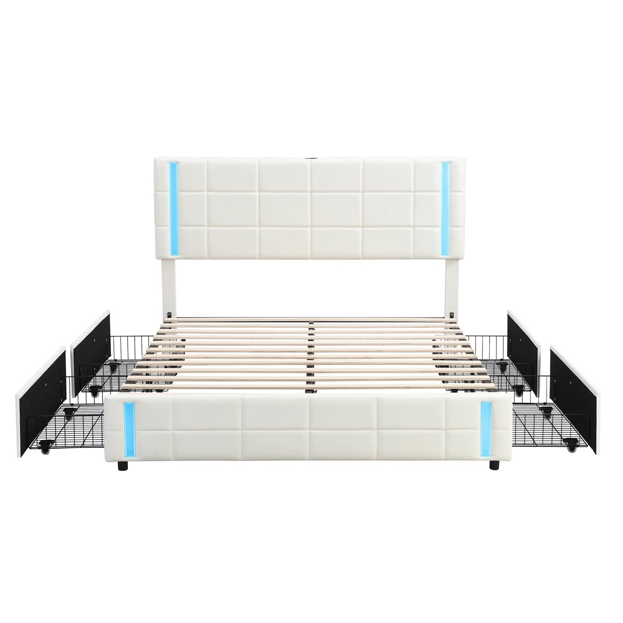 Queen Platform Bed with LED Lights – Modern Upholstered Bedroom